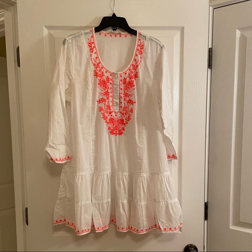 Gianni Bini White Swim Coverup with Coral Embroidery - Picture 3 of 12